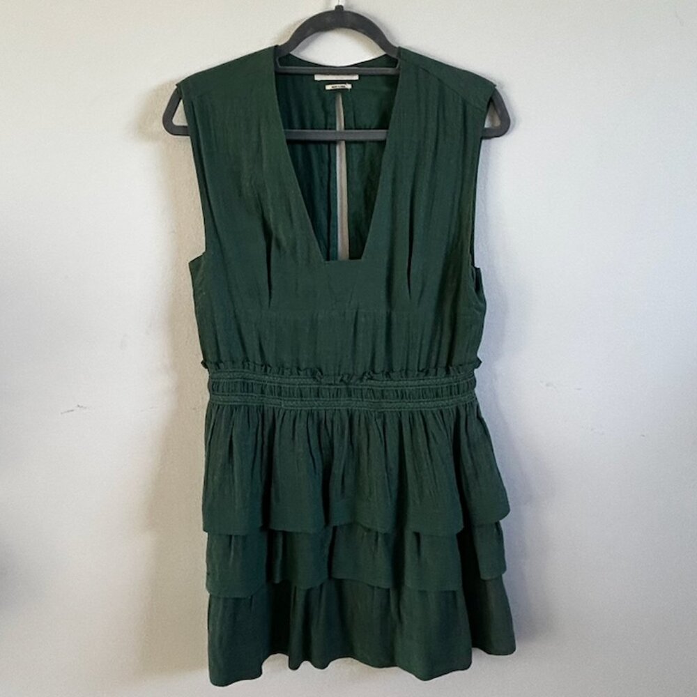 Isabel Marant Tiered Green Mini Dress • Square Neck • Smocked Waist